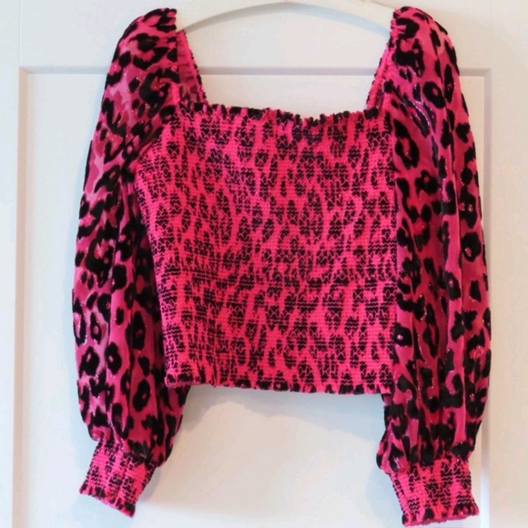 Alice + Olivia Tops - Alice + Olivia Animal Print Smocked Cooper Top Wild Pink Black Medium NWT